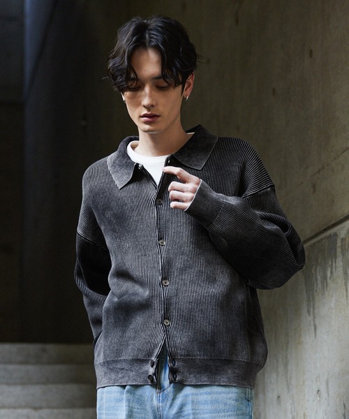 CLEL】Basic/Spray Rib Knit Shirt Cardigan / ベーシック/スプレー畦