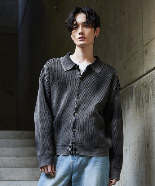CLEL】Basic/Spray Rib Knit Shirt Cardigan / ベーシック/スプレー畦