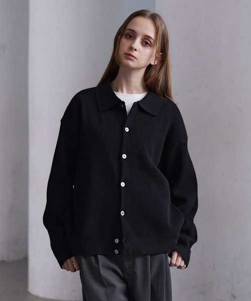 CLEL ベーシックスプレー畦編みニットシャツカーディガン CLEL】Basic/Spray Rib Knit Shirt Cardigan / ベーシック/スプレー畦