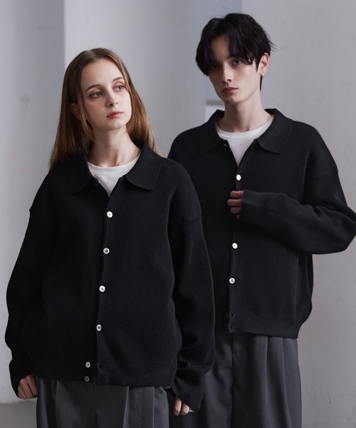 CLEL】Basic/Spray Rib Knit Shirt Cardigan / ベーシック/スプレー畦