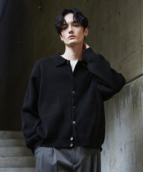 CLEL】Basic/Spray Rib Knit Shirt Cardigan / ベーシック/スプレー畦