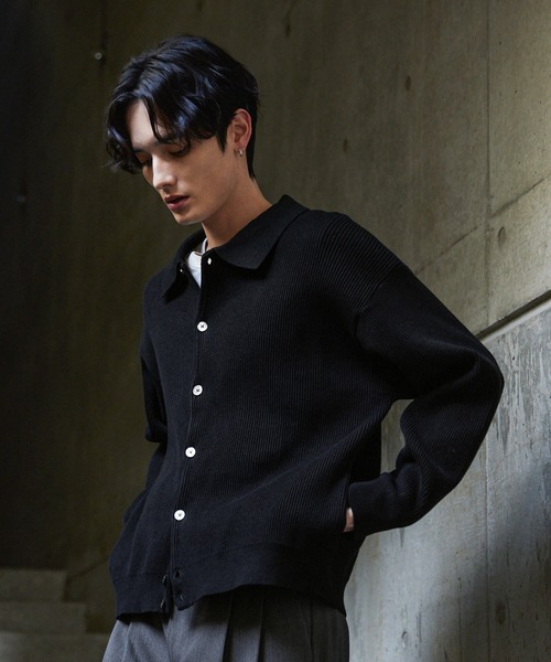 CLEL】Basic/Spray Rib Knit Shirt Cardigan / ベーシック/スプレー畦