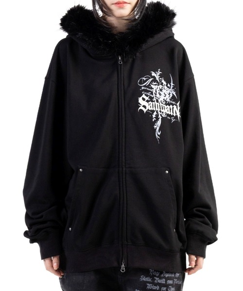 SAINTPAIN(セイントペイン)の「【UNISEX】SAINTPAIN/ファーフードジップアップ(パーカー・メンズ・ホワイト/ブラック・LARGE/MEDIUM)」の2枚目の写真