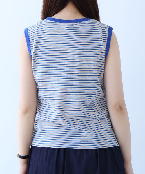 bulle de savon（ビュルデサボン）の「マルチボーダー ノースリ（Tシャツ/カットソー・レディース・ブルー/レッド・FREE）」の4枚目の写真