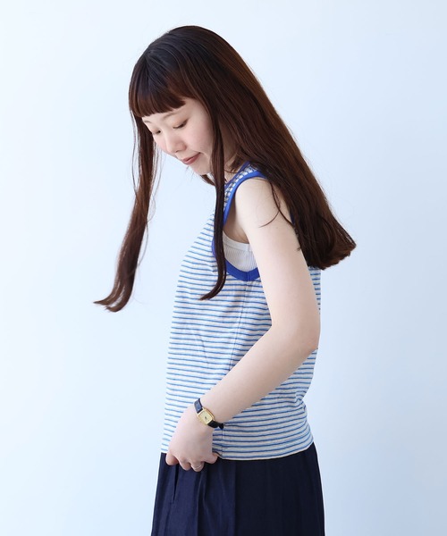 bulle de savon（ビュルデサボン）の「マルチボーダー ノースリ（Tシャツ/カットソー・レディース・ブルー/レッド・FREE）」の18枚目の写真