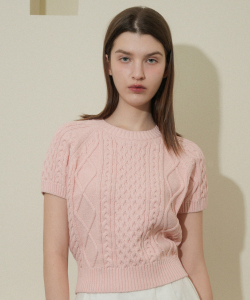 Cable Cotton Round Half Knit (pink)