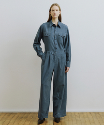 MOLLIOLLI（モリオリ）の「SLATE レトロコーデュロイ薄手ジャンプスーツ[ブルー]（つなぎ/オールインワン）」