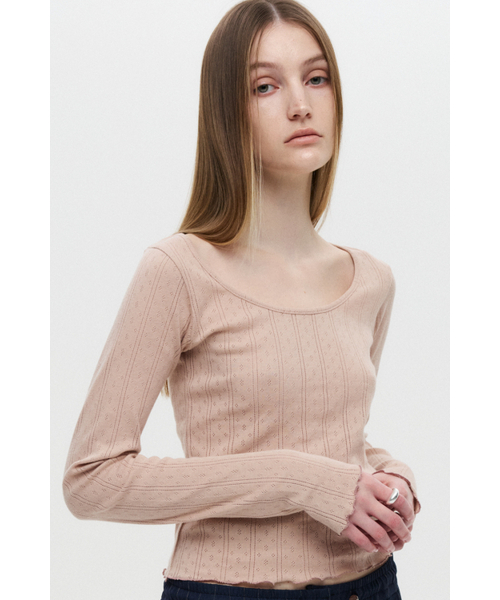 DNSR WOMEN（ディーエヌエスアールウーマン）の「エアリーUネックロングスリーブピンク（Tシャツ/カットソー・レディース・その他・OS）」の2枚目の写真