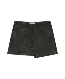 W) VINTAGE LEATHER WRAP SKIRT BLACK