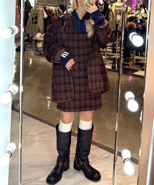 Alley Tokyo(アリートーキョー)の「【セットアップで着られる!】シャギーチェックジャンスカ(ジャンパースカート・レディース・ブルー/レッド・FREE)」の9枚目の写真