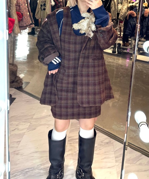 Alley Tokyo(アリートーキョー)の「【セットアップで着られる!】シャギーチェックジャンスカ(ジャンパースカート・レディース・ブルー/レッド・FREE)」の11枚目の写真