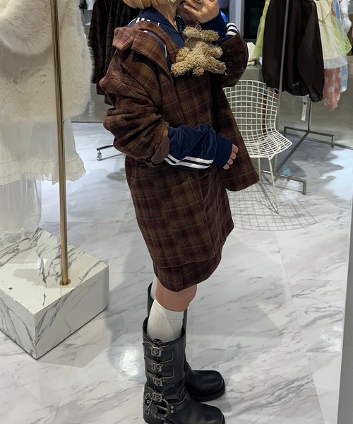Alley Tokyo(アリートーキョー)の「【セットアップで着られる!】シャギーチェックジャンスカ(ジャンパースカート・レディース・ブルー/レッド・FREE)」の12枚目の写真