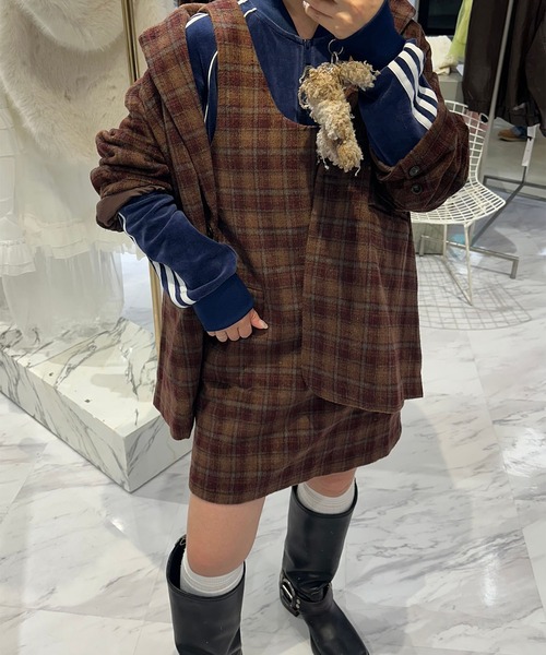 Alley Tokyo(アリートーキョー)の「【セットアップで着られる!】シャギーチェックジャンスカ(ジャンパースカート・レディース・ブルー/レッド・FREE)」の13枚目の写真