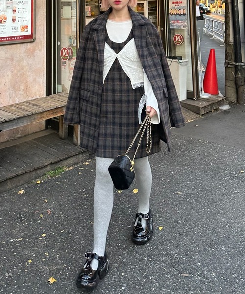Alley Tokyo(アリートーキョー)の「【セットアップで着られる!】シャギーチェックジャンスカ(ジャンパースカート・レディース・ブルー/レッド・FREE)」の18枚目の写真