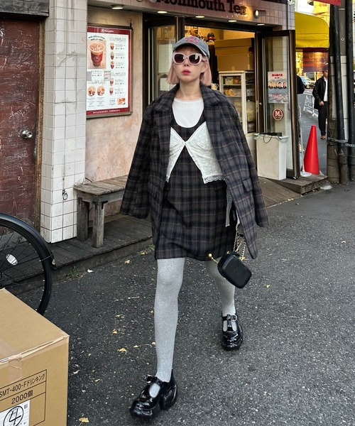 Alley Tokyo(アリートーキョー)の「【セットアップで着られる!】シャギーチェックジャンスカ(ジャンパースカート・レディース・ブルー/レッド・FREE)」の20枚目の写真