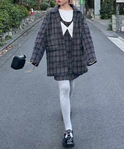 Alley Tokyo(アリートーキョー)の「【セットアップで着られる!】シャギーチェックジャンスカ(ジャンパースカート・レディース・ブルー/レッド・FREE)」の17枚目の写真