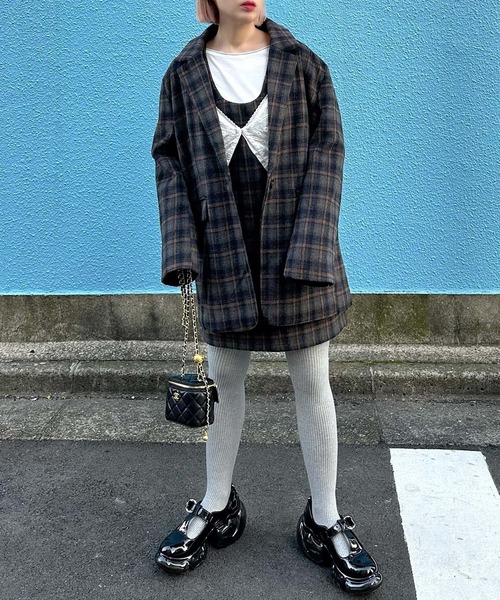 Alley Tokyo(アリートーキョー)の「【セットアップで着られる!】シャギーチェックジャンスカ(ジャンパースカート・レディース・ブルー/レッド・FREE)」の21枚目の写真