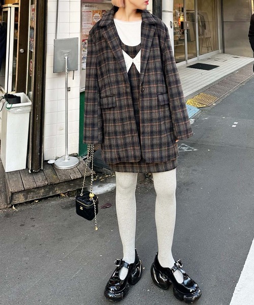 Alley Tokyo(アリートーキョー)の「【セットアップで着られる!】シャギーチェックジャンスカ(ジャンパースカート・レディース・ブルー/レッド・FREE)」の22枚目の写真
