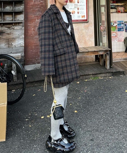 Alley Tokyo(アリートーキョー)の「【セットアップで着られる!】シャギーチェックジャンスカ(ジャンパースカート・レディース・ブルー/レッド・FREE)」の4枚目の写真