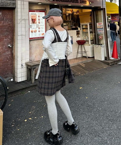 Alley Tokyo(アリートーキョー)の「【セットアップで着られる!】シャギーチェックジャンスカ(ジャンパースカート・レディース・ブルー/レッド・FREE)」の5枚目の写真