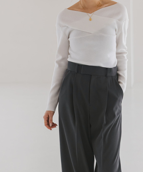 Noble（ノーブル）の「《追加・セットアップ対応》フローツイルスラックスパンツ（スラックス・レディース・モカ/ブルー/チャコールグレー・38/36/34/40）」の4枚目の写真