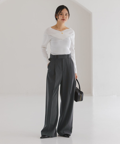 Noble（ノーブル）の「《追加・セットアップ対応》フローツイルスラックスパンツ（スラックス・レディース・モカ/ブルー/チャコールグレー・38/36/34/40）」の7枚目の写真