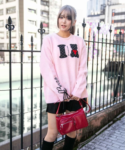 GORGE（ゴージ）の「《I?Bear×袖ロゴ》ふわもちニットトップス 冬◎（ニット/セーター・レディース・ピンク/グレー/アイボリー・F）」の9枚目の写真