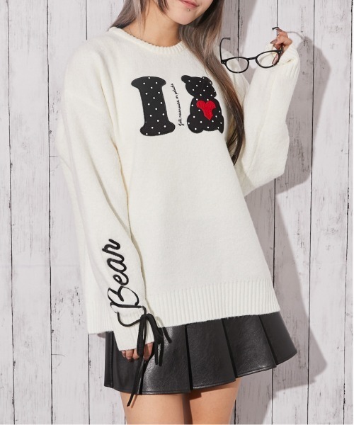 GORGE（ゴージ）の「《I?Bear×袖ロゴ》ふわもちニットトップス 冬◎（ニット/セーター・レディース・ピンク/グレー/アイボリー・F）」の13枚目の写真