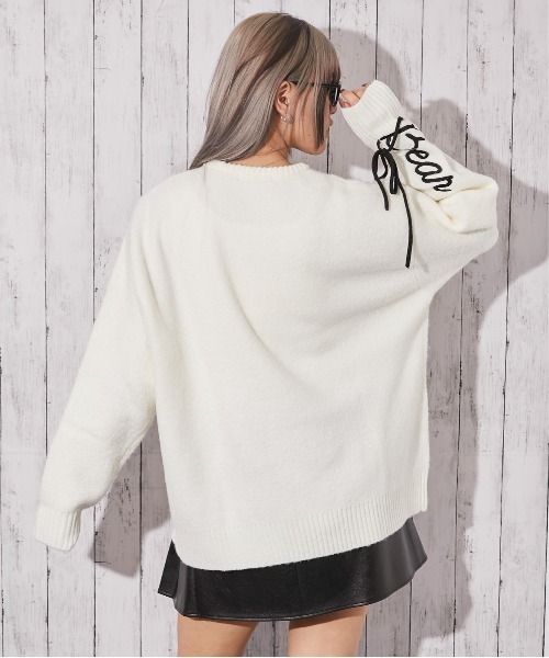 GORGE（ゴージ）の「《I?Bear×袖ロゴ》ふわもちニットトップス 冬◎（ニット/セーター・レディース・ピンク/グレー/アイボリー・F）」の15枚目の写真