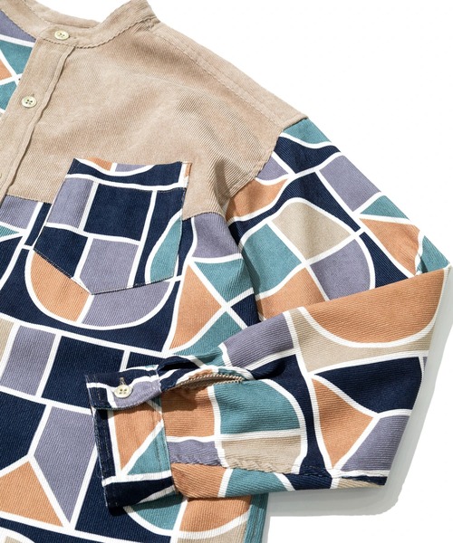 CUBE SUGAR（キューブシュガー）の「CUBE SUGAR/キューブシュガー　シャツコール 総柄プリント 切替 バンドカラーシャツ（シャツ/ブラウス・レディース・ベージュ/カーキ・FREE）」の6枚目の写真