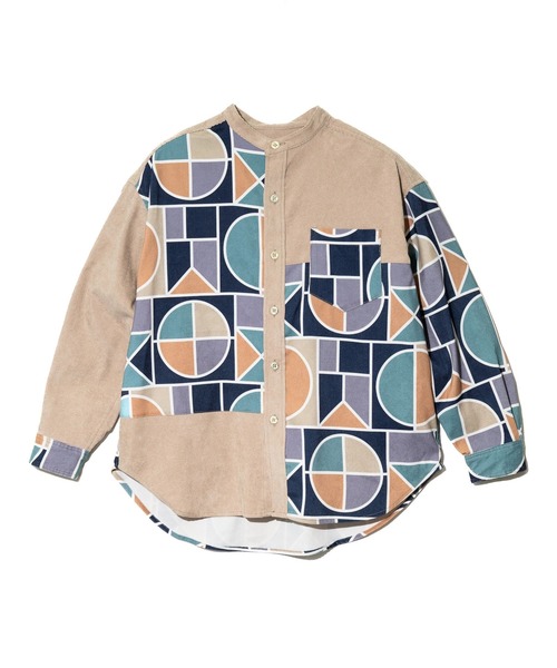 CUBE SUGAR（キューブシュガー）の「CUBE SUGAR/キューブシュガー　シャツコール 総柄プリント 切替 バンドカラーシャツ（シャツ/ブラウス・レディース・ベージュ/カーキ・FREE）」の9枚目の写真