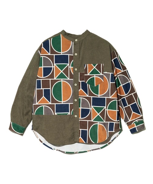 CUBE SUGAR（キューブシュガー）の「CUBE SUGAR/キューブシュガー　シャツコール 総柄プリント 切替 バンドカラーシャツ（シャツ/ブラウス・レディース・ベージュ/カーキ・FREE）」の11枚目の写真