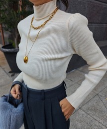 パフスリーブハイネックニット