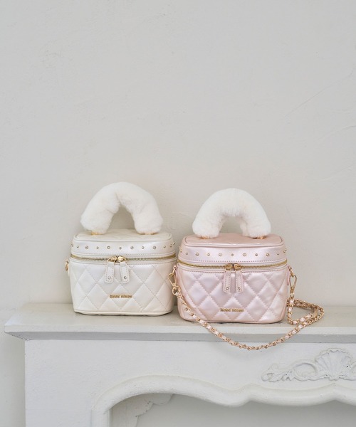 セール】Mini vanity with detachable fur handle（ハンドバッグ