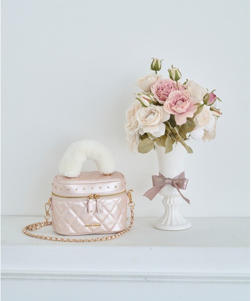 Rose Muse(ロゼミューズ)の「mini vanity with detachable fur handle(ハンドバッグ・レディース・ピンク/アイボリー・FREE)」の6枚目の写真
