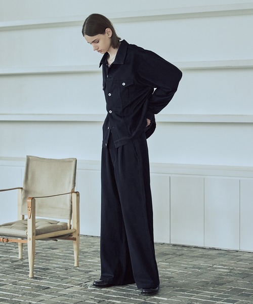 ASTRONOMY（アストロノミー）の「【セットアップ対応】【ネバーリジット】ワイド2タックTRデニムスラックス（デニムパンツ・メンズ・ブラック/ブルー・S/M/L/XL）」の10枚目の写真