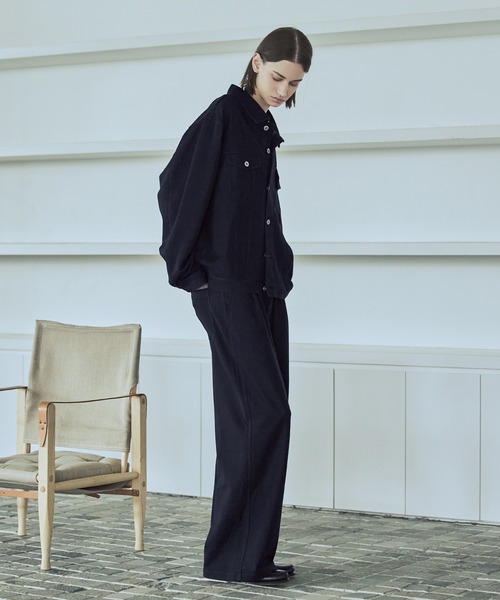 ASTRONOMY（アストロノミー）の「【セットアップ対応】【ネバーリジット】ワイド2タックTRデニムスラックス（デニムパンツ・メンズ・ブラック/ブルー・S/M/L/XL）」の11枚目の写真