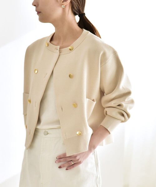 新品同様 ロペ オリジナルボダン ノーカラー ニットカーディガン ジャケット SHIPS any カーディガン any:「手洗い可能」ミラノリブ ノーカラー