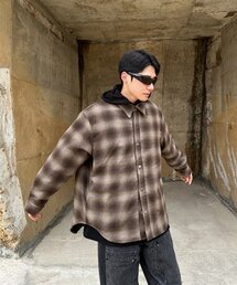 CLACO（クラコ）の「コンバーチブルチェックフードパーカー（ブラウン）（シャツ/ブラウス）」