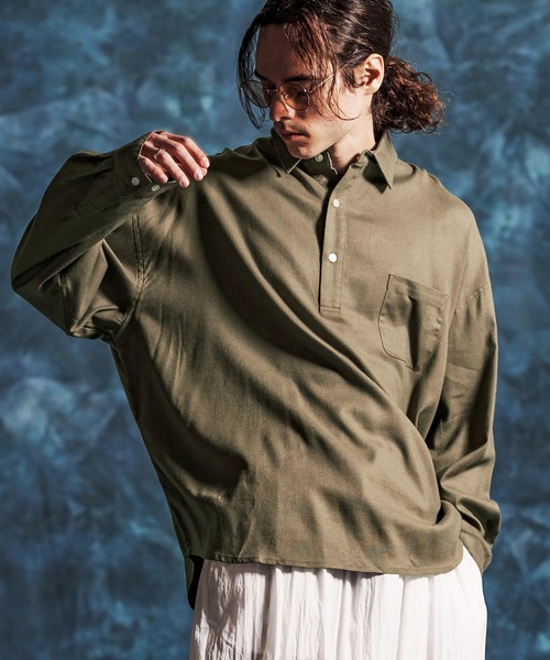 Jih Nunc（ジーヌンク）の「ms6375-レーヨンリネンプルオーバーシャツ(JIH-R1157)（シャツ/ブラウス・メンズ・キナリ/カーキ/ブラック・L/M/S）」の8枚目の写真