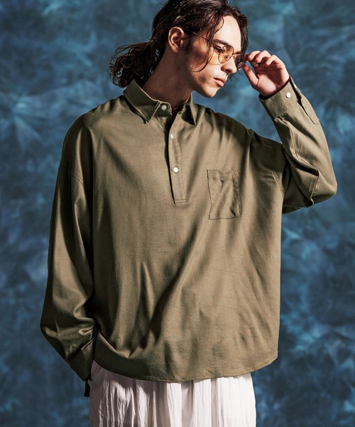 Jih Nunc（ジーヌンク）の「ms6375-レーヨンリネンプルオーバーシャツ(JIH-R1157)（シャツ/ブラウス・メンズ・キナリ/カーキ/ブラック・L/M/S）」の9枚目の写真