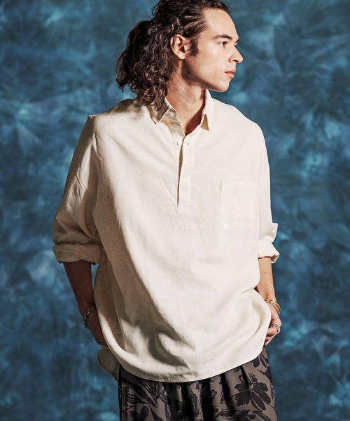 Jih Nunc（ジーヌンク）の「ms6375-レーヨンリネンプルオーバーシャツ(JIH-R1157)（シャツ/ブラウス・メンズ・キナリ/カーキ/ブラック・L/M/S）」の14枚目の写真