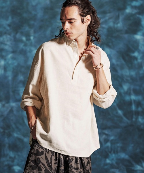 Jih Nunc（ジーヌンク）の「ms6375-レーヨンリネンプルオーバーシャツ(JIH-R1157)（シャツ/ブラウス・メンズ・キナリ/カーキ/ブラック・L/M/S）」の15枚目の写真