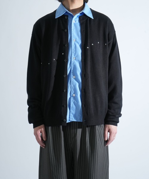 Starting Over(スターティングオーバー)の「studded high-gauge knit crewneck cardigan/スタッズ デザイン ハイゲージ ニット クルーネック カーディガン 短丈 カーデ(カーディガン/ボレロ・メンズ・ブラック/グレー・M/L)」の13枚目の写真