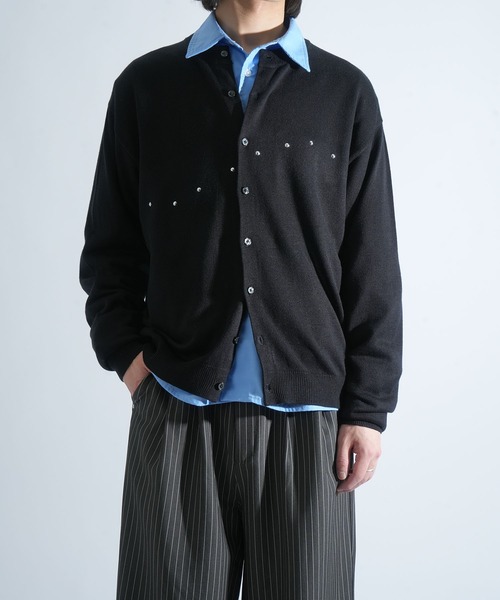 Starting Over(スターティングオーバー)の「studded high-gauge knit crewneck cardigan/スタッズ デザイン ハイゲージ ニット クルーネック カーディガン 短丈 カーデ(カーディガン/ボレロ・メンズ・ブラック/グレー・M/L)」の14枚目の写真
