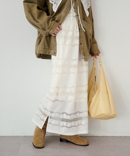 Kastane（カスタネ）の「レースボーダースカート（スカート・レディース・アイボリー/ブラック・FREE）」の3枚目の写真