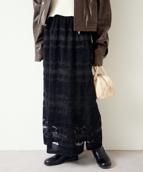 Kastane（カスタネ）の「レースボーダースカート（スカート・レディース・アイボリー/ブラック・FREE）」の2枚目の写真