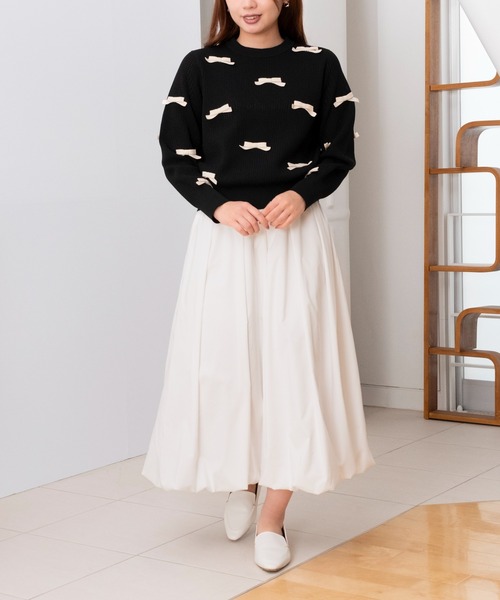 STRAWBERRY-FIELDS（ストロベリーフィールズ）の「ポーツポリー_リボンメッシュ編ニット（ニット/セーター・レディース・キナリ/ブラック×ホワイト・2）」の2枚目の写真