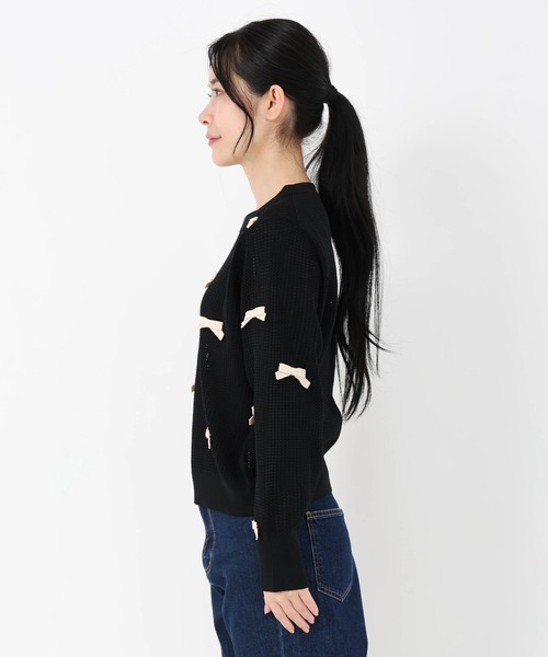 STRAWBERRY-FIELDS（ストロベリーフィールズ）の「ポーツポリー_リボンメッシュ編ニット（ニット/セーター・レディース・キナリ/ブラック×ホワイト・2）」の3枚目の写真