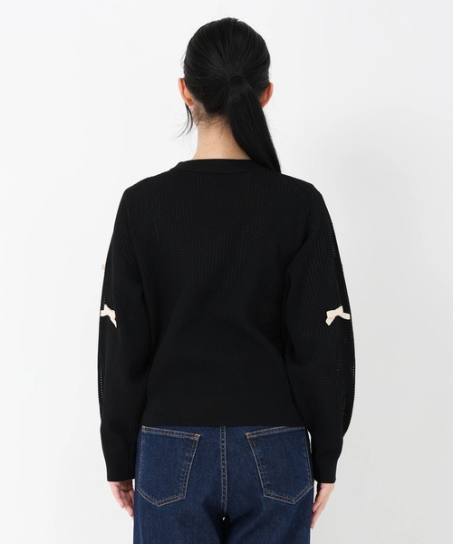 STRAWBERRY-FIELDS（ストロベリーフィールズ）の「ポーツポリー_リボンメッシュ編ニット（ニット/セーター・レディース・キナリ/ブラック×ホワイト・2）」の4枚目の写真